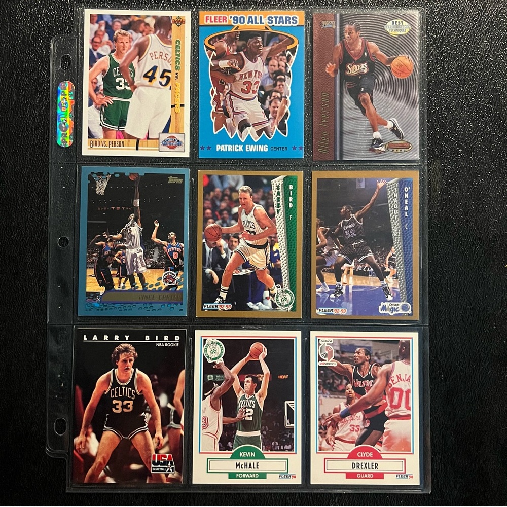 VINTAGE NBA Basketball Sheet of 9 Cards Iverson‎ Shaq Bird Carter Ewing Drexler